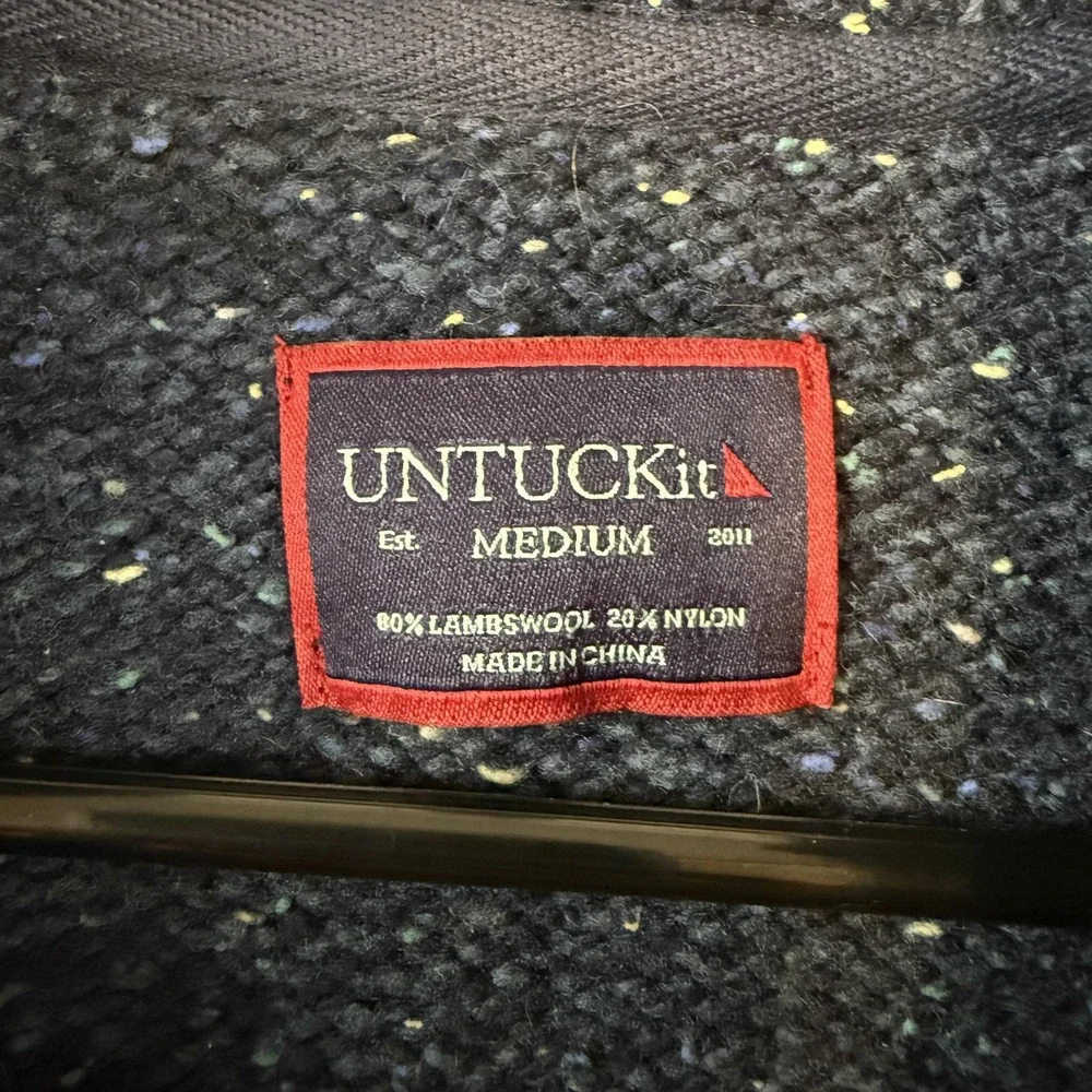 UNTUCKit Sweater Mens Medium Blue Lambswool Henley Mock Neck Speckled Pullover
